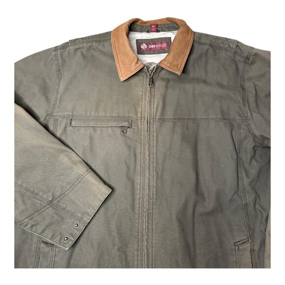 Dri-Duck Barn Jacket green canvan  & brown leather collar size XXL - Picture 3 of 11